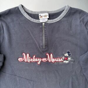90s vintage Mickey Mouse Disney embroidered zip-up sweatshirt in grey and red